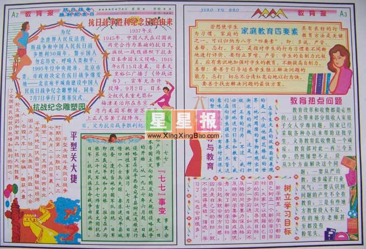 》电子小报版面设计图_装装修 《抗日战争胜利纪念日》电子小报版面设计图简介:本作品尺寸为720x490像素,由柏林镇粟家村小学五年级(3)班黄建东和黄玲君共同制作,小报版面设计过程在张耿飚老师的指导下完成。 本站推荐读书小报设计:书香一家,高一电脑小报作品,美丽的上海电脑小报,中国陶艺小报设计,庆祝国庆节小报作品欣赏,诗情画意电脑小报,英语电子小报内容《双语世界》,希望你喜欢。 更多资料,请看这里:世界节日小报!