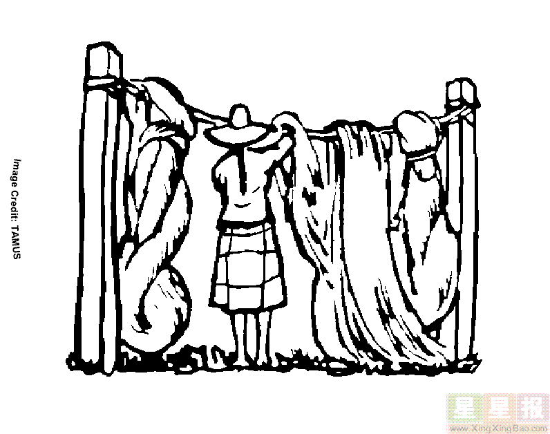 女渔民在晒网简笔画