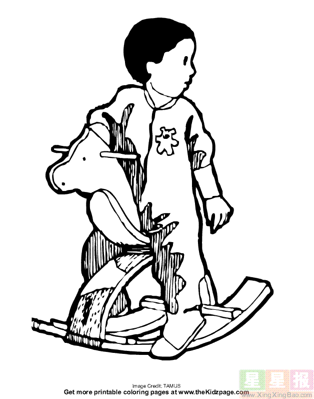 小男孩在骑木马简笔画