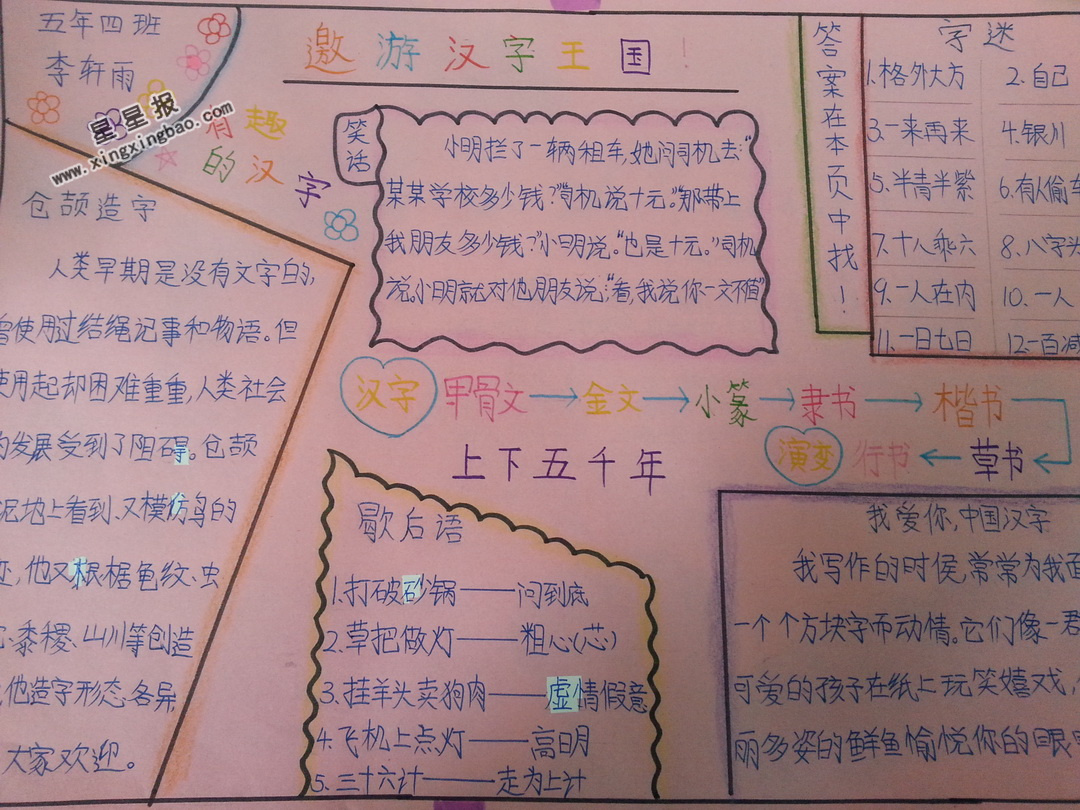 遨游汉字王国手抄报图片大全