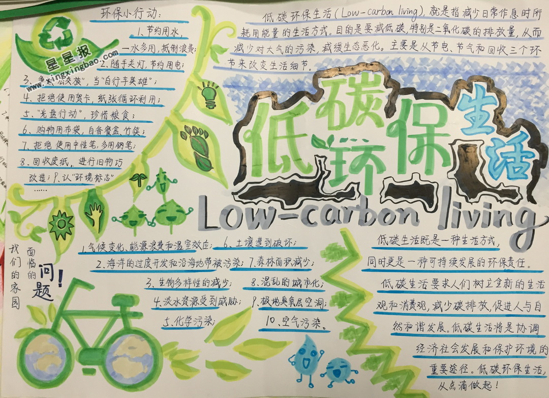 低碳环保生活手抄报版面设计图
