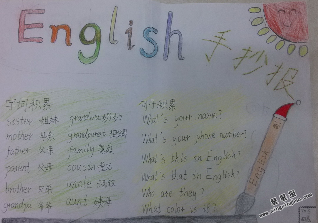 小学生english英语手抄报